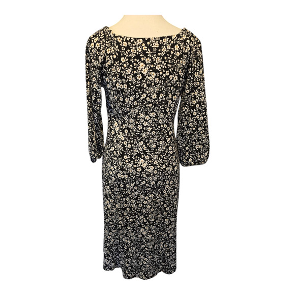 J Jill Dark Cottagecore Ditsy Floral Midi Dress XS Petite Button Front Feminine - Picture 4 of 16